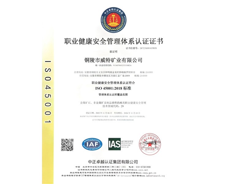 職業(yè)健康安全管理體系認證證書(shū)